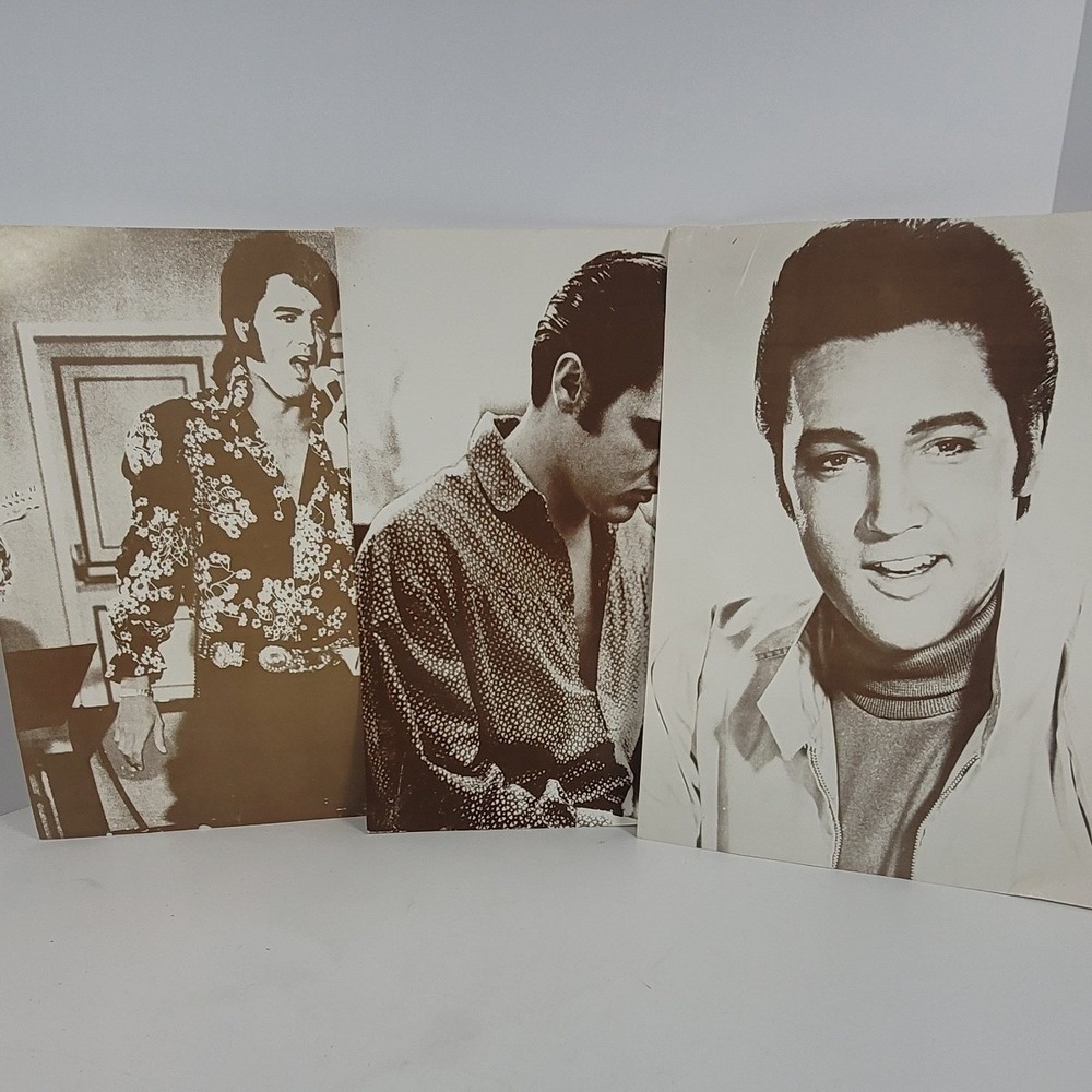 Vintage Elvis Presley Sepia Lithograph Print Set 11x14 Music Memorabilia 3pc